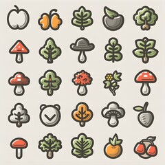 Diverse Collection of Organic 3D System Icons for Nature Inspired Digital Design