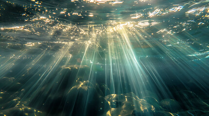 a serene underwater scene featuring a variety of colorful fish swimming in a clear blue ocean, with