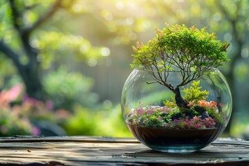 Ball Glass Terrarium with Nature background
