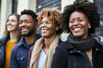 Portrait of a group of smiling african american friends standing outdoors - Powered by Adobe