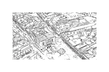 Print Building view with landmark of St Albans is a city in England. Hand drawn sketch illustration in vector. 