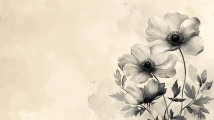 Watercolor monochrome image of beautiful flowers on a light background.