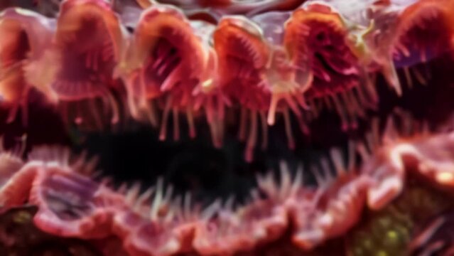 A highly magnified image of a nematodes mouth which boasts an impressive array of sharp teethlike structures used for grasping and . AI generation.