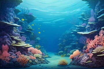 Obraz na płótnie Canvas Oceanic Color Shift: Underwater Coral Reef Gradients