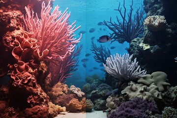 Fototapeta na wymiar Marine Sanctuary Palette: Captivating Underwater Coral Reef Gradients