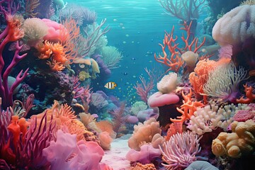 Fototapeta premium Underwater Coral Reef Gradients: Submerged Rainbow Hues