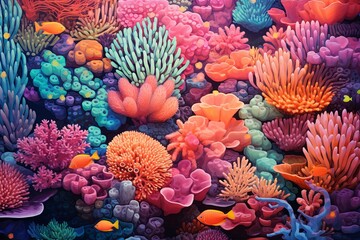 Fototapeta na wymiar Vibrant Coral Mosaic: Underwater Coral Reef Gradients