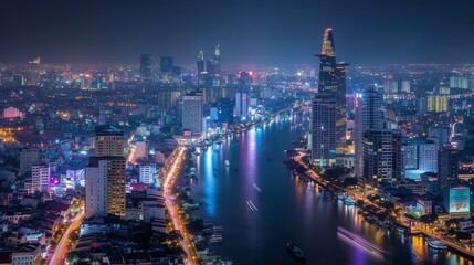Obraz premium b'Night view of Ho Chi Minh City, Vietnam'