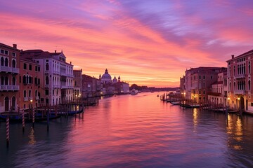 Venetian Sunset Gradients Reflection: Glistening Water Dusk Image