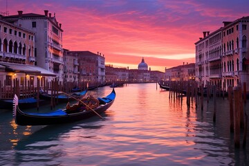 Fototapeta na wymiar Venetian Sunset Gradients: Serene Evening Canal Colors