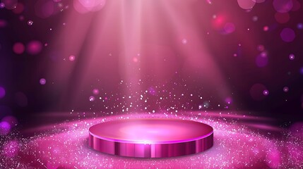 Pink Glowing Podium Bathed in Soft Light, Surrounded by Twinkling Sparkles, Ideal for Magical Product Showcasing. Luxury Background. Generative Ai