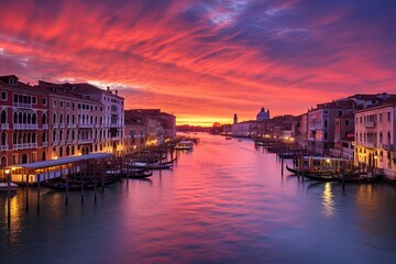 Fototapeta premium Venetian Sunset Gradients: Vibrant Sky Over Venice Masterpiece