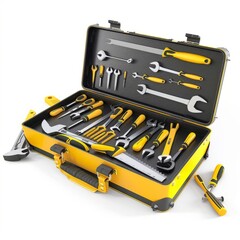 3D Render of a set of wrenches arranged neatly on a workbench, on isolated white background, Generative AI