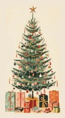 Fototapeta premium Christmas tree drawing paper