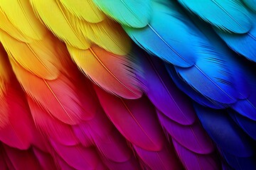 Vibrant Parrot Feather Gradients: Colorful Feather Array Burst