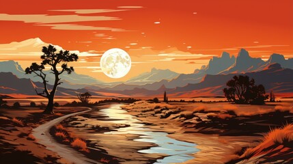 b'Arid desert landscape with a full moon'