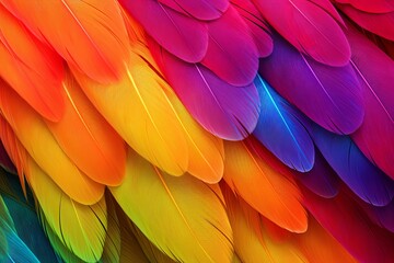 Vibrant Parrot Feather Gradients: Exotic Fusion of Bird Colors