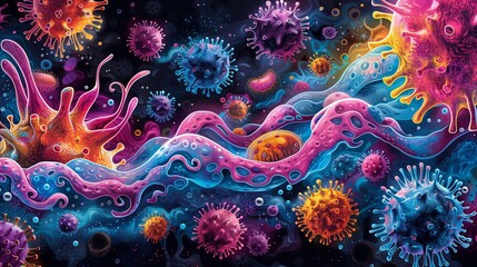 Obraz na płótnie Canvas Multi-colored virus germs indicate the condition of the body being infected with disease.