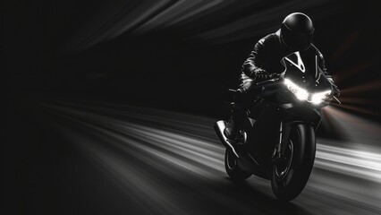 speeding motorbike with silhouette depicting speed on black background, wallpaper advertising poster banner design