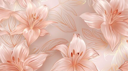Rose Gold Lily pattern. Floral wedding background design for warpping paper, wallpaper, brochure and prints. Generative Ai