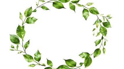 Round green vegetal ornamental frame with leaves, decorative border, corners for greeting cards, banners, business cards, invitations, menus. Isolated. Generative Ai