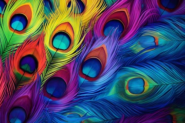 Obraz premium Vibrant Peacock Feather Gradients: Multihued Feather Design Explosion
