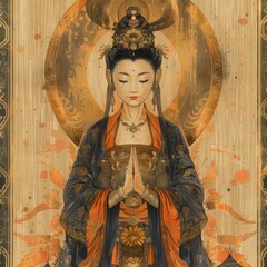 b'An illustration of a Chinese goddess with phoenixes'