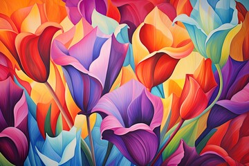 Vibrant Tulip Field Gradients: Array of Rich Colors