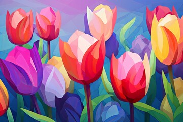 Vibrant Tulip Field Gradients: Rich Array of Colorful Tulips