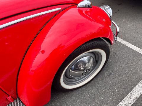 Wheel of red Volkswagen Beetle Type 1
