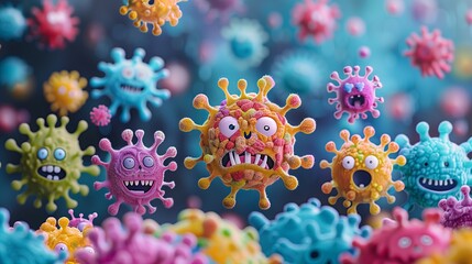 Multi-colored virus germs indicate the condition of the body being infected with disease.