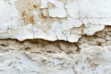 Fototapeta premium b'Close up of a weathered and cracked white painted concrete wall texture background'