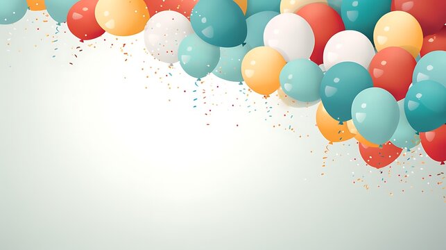 This is a festive background image illustration featuring colorful balloons and garland. Generative Ai