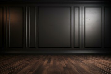 b'Dark wood paneled room with hardwood floor'