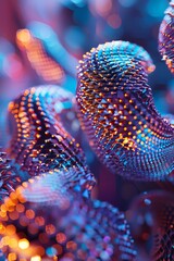 Obraz premium Nanotechnology particles assembling, metallic sheen, close-up, dim light, high detail, 