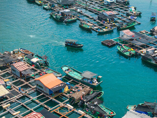 The spectacular fishing raft in Danjia fishing village in Lingshui, Hainan, China.