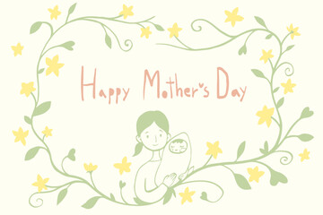 mothers day card design vector drawing mother and baby