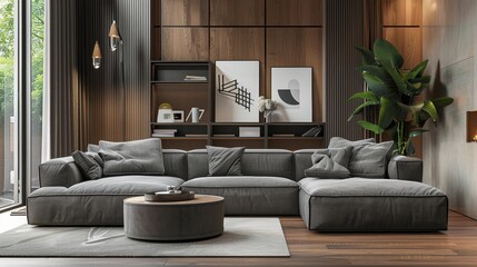 Compact living redefined in a trendy studio apartment featuring a versatile three-seater modular sofa, perfectly blending with innovative interior designs