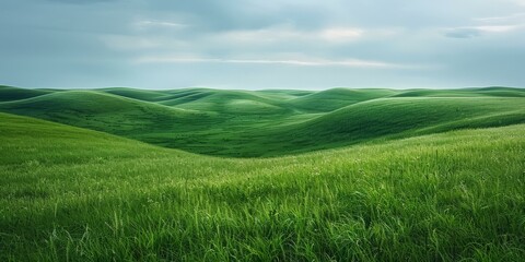 Fototapeta premium b'Green rolling hills under a cloudy sky'