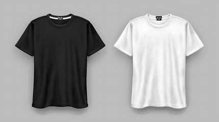 white and black t-shirts isolated on gray background front view mock up. Generative Ai
