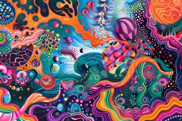 Vibrant Psychedelic Artwork with Abstract Patterns