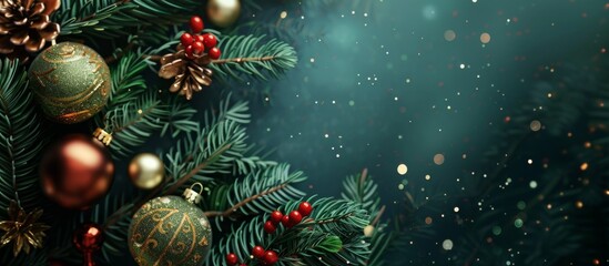 A festive Christmas tree adorned with colorful ornaments and pine cones, displayed against a dark backdrop