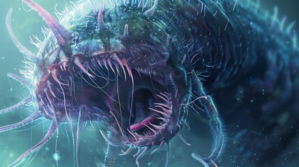 Illustration of Deep-Sea Monster Emerging. Generative AI.