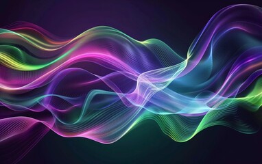 Abstract flowing neon wave purple and green background