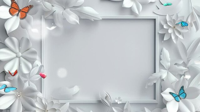 white frame with white flowers on white background. seamless looping overlay 4k virtual video animation background