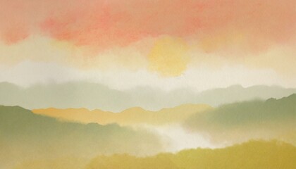 朝霧（和、和紙、和風をイメージしたイラスト背景） - obrazy, fototapety, plakaty