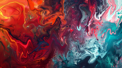 artistic abstraction of red, blue, and black paint on a wall