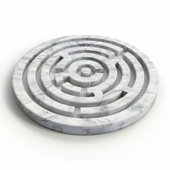 3D Render of a marble labyrinth with twisting passages and dead ends, on isolated white background, Generative AI