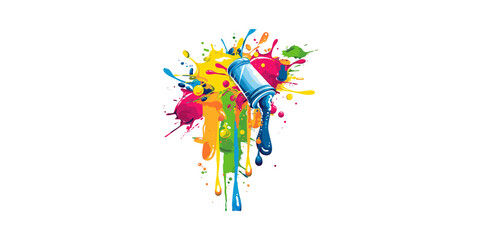 Colorful vector illustration of paint roller with colorful splash on white background