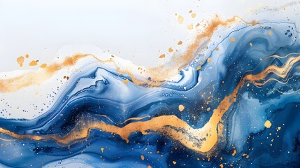 Abstract Blue and Gold Marble Background. Gold abstract blue marble background art paint pattern ink texture watercolor white fluid wall. Abstract liquid gold design luxury wallpaper